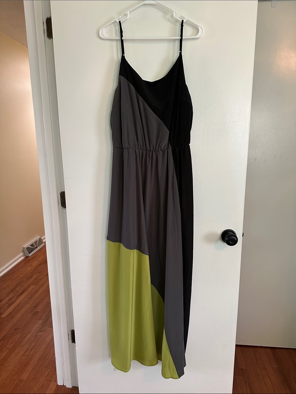 Missimo Spliced Colorblock Maxi Dress - Black, Charcoal & Lime